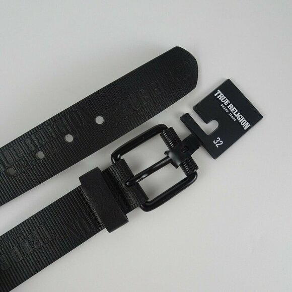 New TRUE RELIGION Men's Embossed Van Belt Matte Black Faux Leather Textured 32 - Picture 4 of 12
